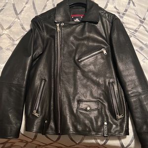 Mens XL Scotch & Soda Blauw Amsterdam Leather Motorcycle Jacket.